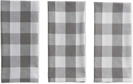 dll gray & white check dishtowel set 20 x 30 3 ct