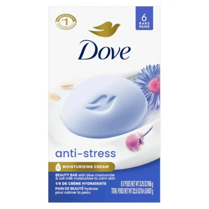 Dove Anti-Stress Beauty Bar Blue Chamomile & Oat Milk 3.75 oz 6-Pack