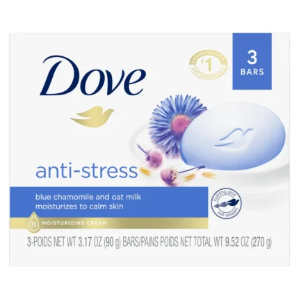 Dove Anti-Stress Beauty Bar Blue Chamomile & Oat Milk 3.17 oz 3-Pack
