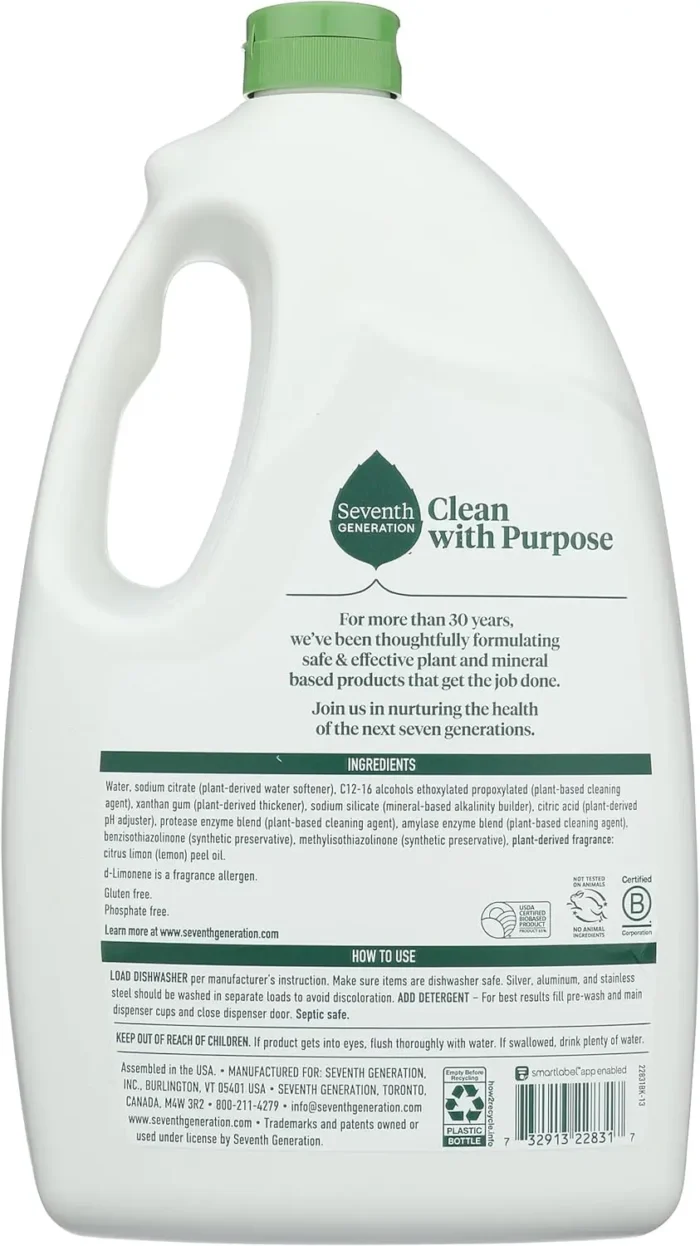 seventh generation dishwasher detergent gel lemon 70 oz