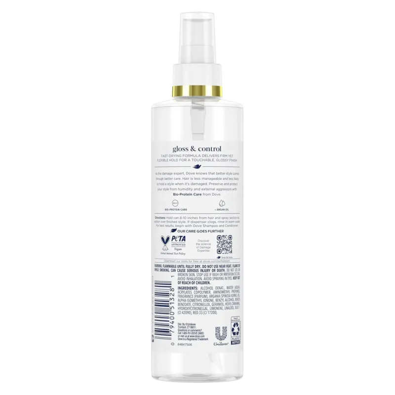 dove gloss & control hairspray extra hold 9.25 oz