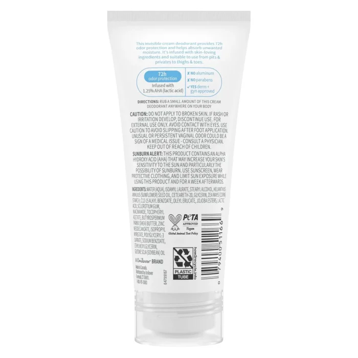 dove whole body deodorant cream unscented 2.5 oz