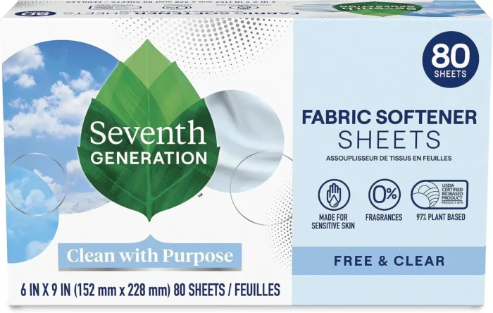 seventh generation favric sofrener sheets free & clear 80 count