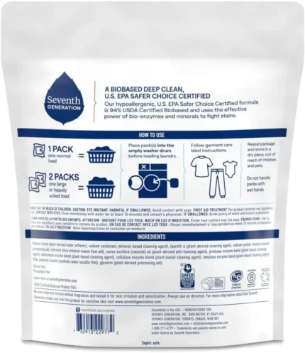 seventh generation laundry detergent packs free & clear 45 count