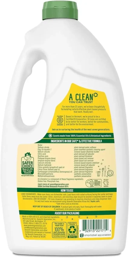 seventh generation dishwasher detergent gel lemon 42 oz