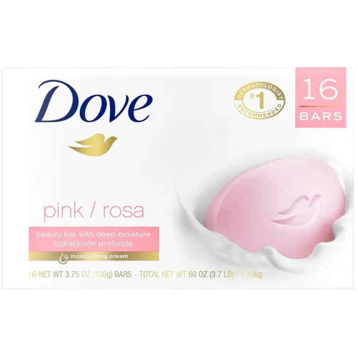 Dove Beauty Bar Soap Pink 3.75 oz 16-Pack - Image 1
