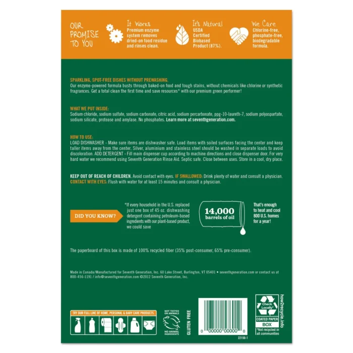 seventh generation dishwasher detergent powder free & clear 45 oz