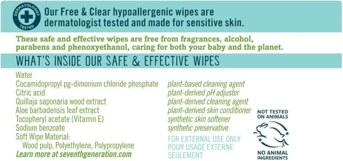seventh generation baby wipes free & clear 30 count travel pack