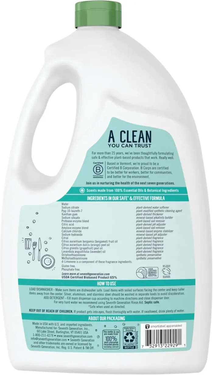 seventh generation dishwasher detergent gel ultra power plus fresh citrus 65oz