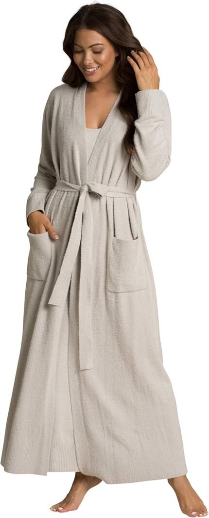 Barefoot Dreams CozyChic Lite Long Robe, SIlver, L-XL