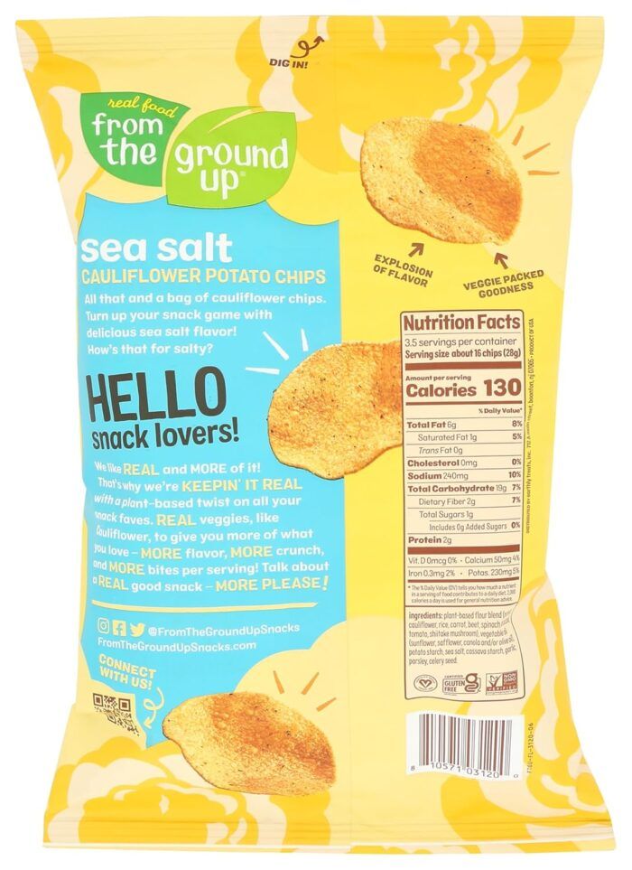 real food form the ground up cauliflower chips sea salt 3.5 pack