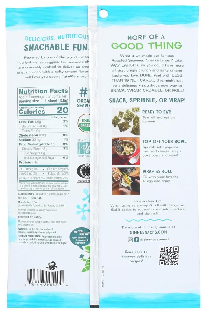 gimme roasted seaweed big sheets sea salt