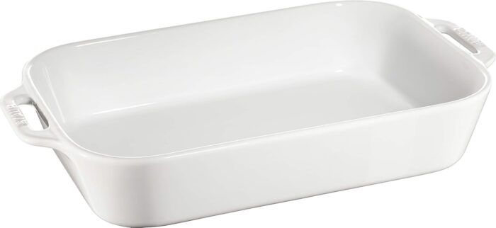 Staub Double Handle Rectangular Dish, White, 13" x 9" - Image 1