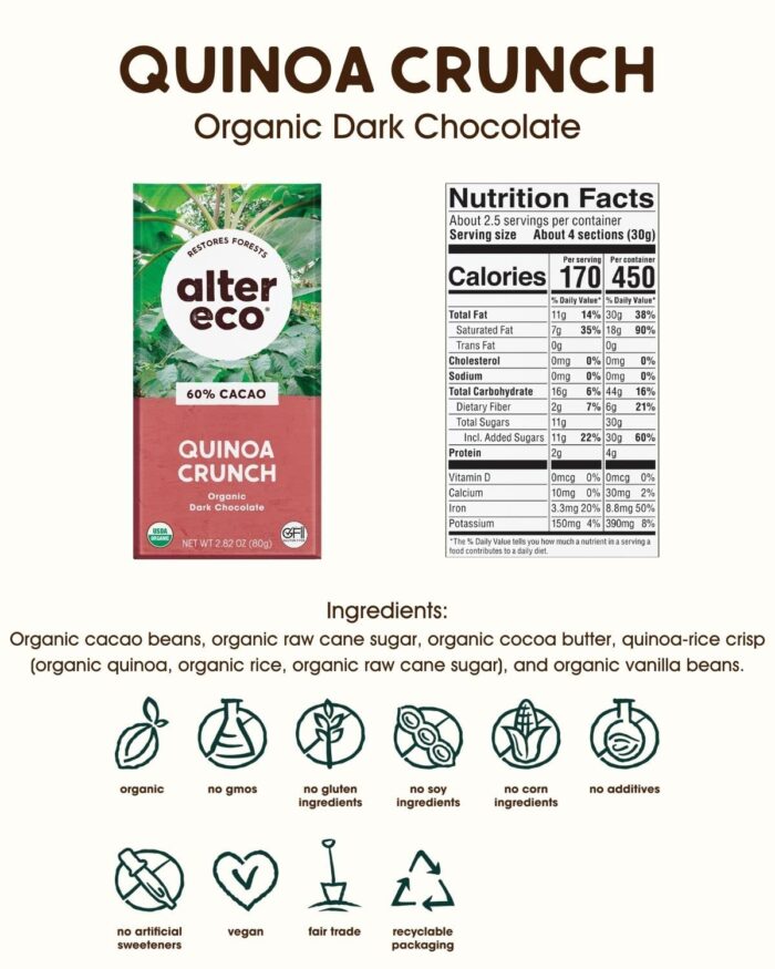 Alter Eco Organic Quinoa Crunch, Dark Chocolate , 2.82 Oz - Image 4