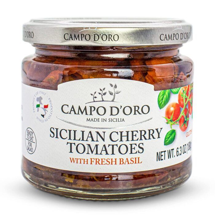 Campo D'Oro Sicilian Cherry Tomatoes with Fresh Basil, 6.3 Oz - Image 1