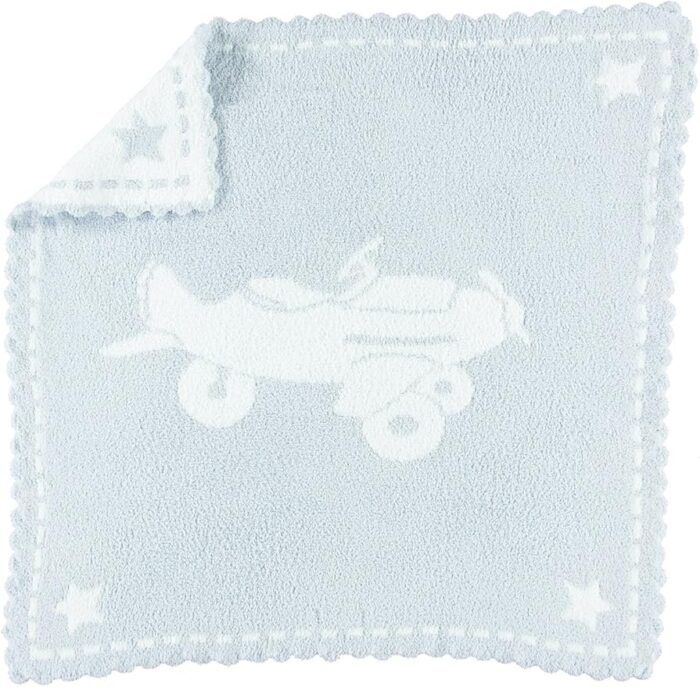 Barefoot Dreams Baby Receiving Blanket, Blue&White 30x32" - Image 1