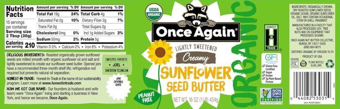 Once Again Creamy Sunflower Seed Butter, 16 Oz - Image 2