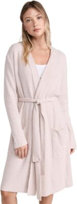 Barefoot Dreams CozyChic Lite Ribbed Robe, Faded Rose-Pearl, L/XL