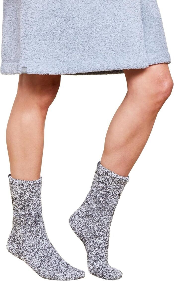 Barefoot Dreams CozyChic Heathered Socks, Moonbeam-White, L/XL - Image 2