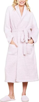Barefoot Dreams CozyChic Adult Robe, He Dusty Rose-White, 3