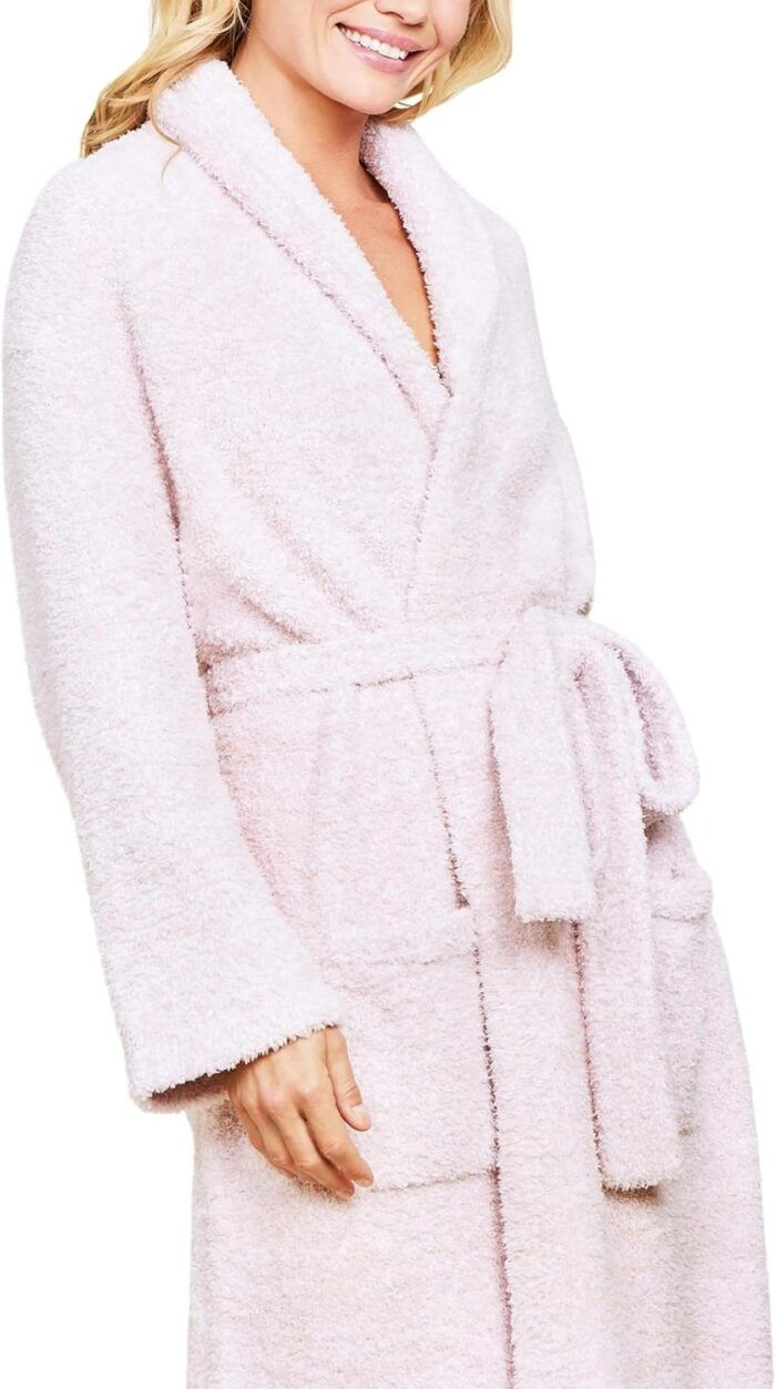 Barefoot Dreams CozyChic Adult Robe, He Dusty Rose-White, 3 - Image 4