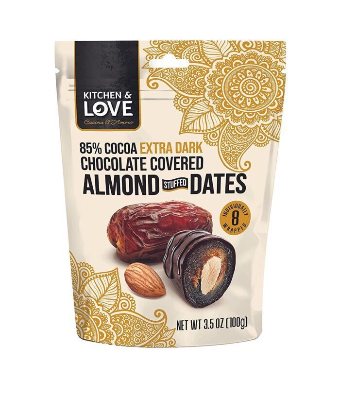 Kitchen & Love Extra Dark Choco Covered Almond Stuffed Dates, 3.5 Oz - Image 1