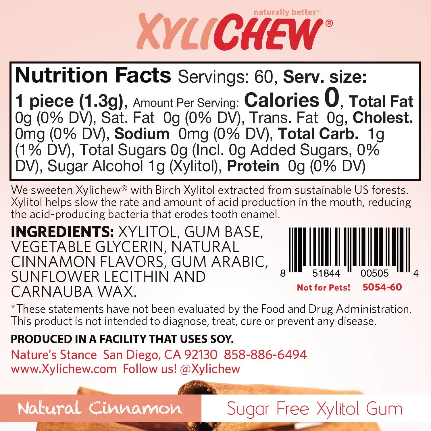 819lV2V9gzL._SL1500_ Xylichew Sugar Free Xylitol Gum, Natural Cinnamon, 60 Ct 2.75 Oz - Image 2