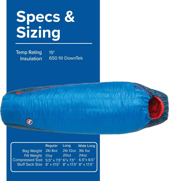 Big Agnes Anvil Horn 15 Degree Down Sleeping Bag, Blue/Red, 2 Person - Image 4