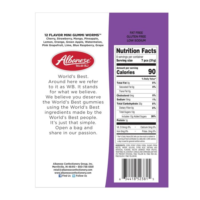 Albanese World's Best Gluten-Free Mini Gummi Worms, 12 Flavors, 9 Oz - Image 2