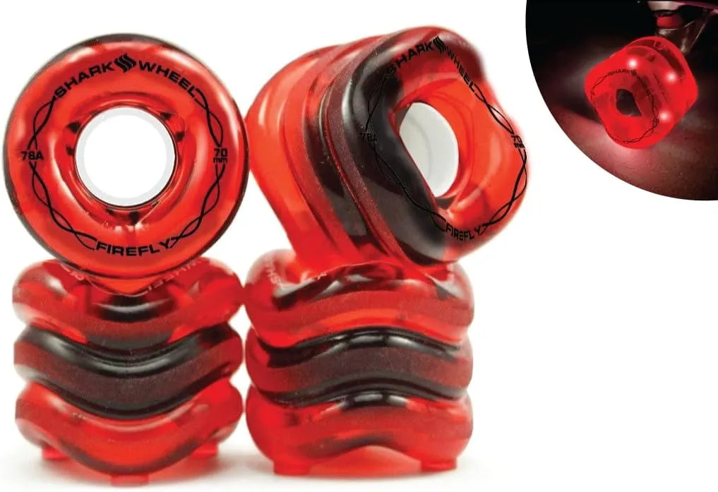 61zrviEbwrL._AC_SL1280_ Shark Wheel Skateboard Cruising Wheels, Transparent Red with Red Lights, 70 Mm - Image 1