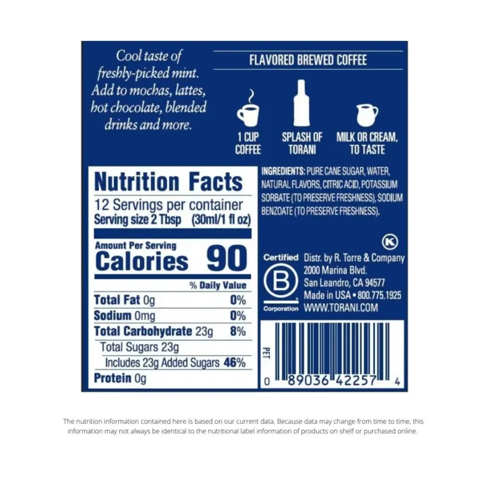 Torani Peppermint Syrup, 12.7 Fl Oz - Image 3