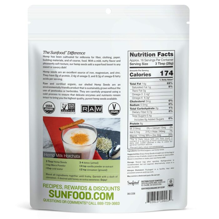 Sunfood Superfoods Raw Organic Hemp Seeds, 1 Lbs - Image 2