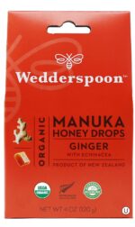 Wedderspoon Organic Manuka Honey Drops, Ginger W/ Echinacea, 4 Oz