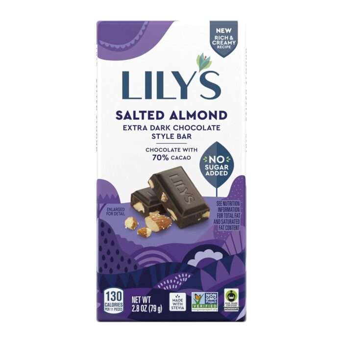 Lily's  Salted Almond Extra Dark Chocolate No Sugar, 2.8 Oz - Image 5