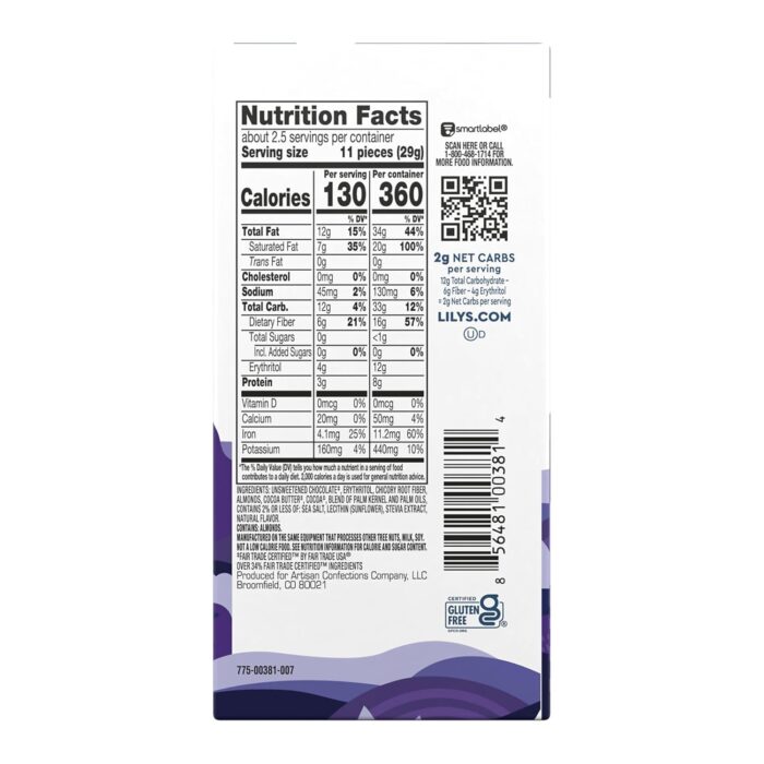 Lily's  Salted Almond Extra Dark Chocolate No Sugar, 2.8 Oz - Image 6