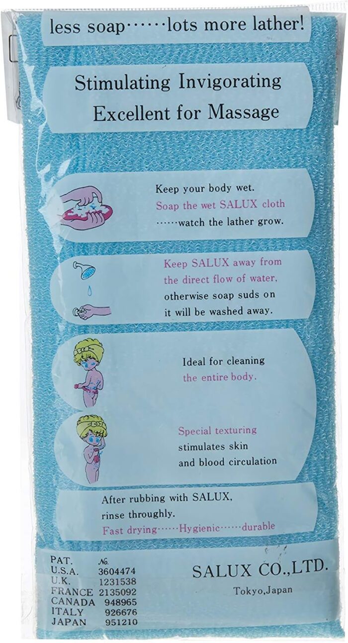 SALUX Nylon Japanese Beauty Skin Bath Wash Cloth/towel, Pink Yellow Blue, 3 Ct, 35"L x 11"W - Image 4
