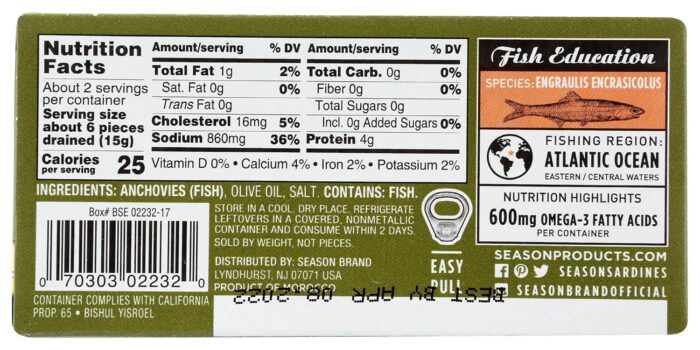 Season Anchovies Flat Fillets in Olive Oil, 2 Oz - Image 2