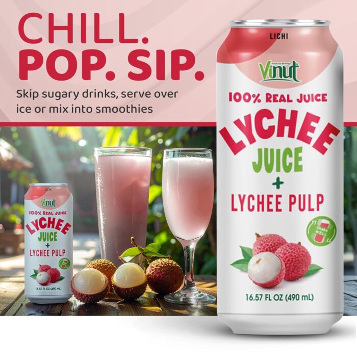 Vinut 100% Fruit Juice with Pulp, Lychee 16.57 Fl Oz - Image 3