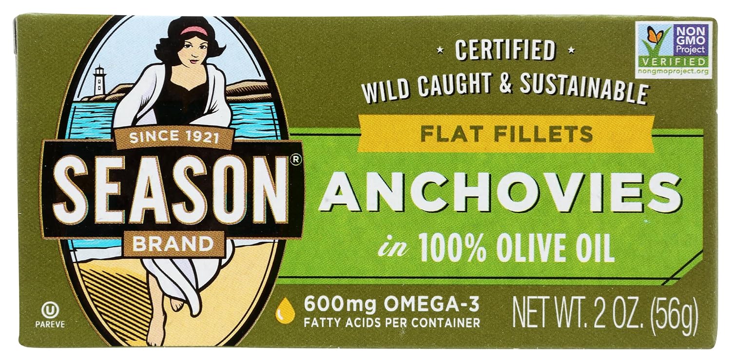 91N1kxxfYiL._SL1500_ Season Anchovies Flat Fillets in Olive Oil, 2 Oz - Image 1