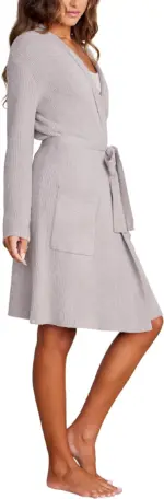 Barefoot Dreams CozyChic Lite Ribbed Robe, Dove Gray, S-M - Image 3
