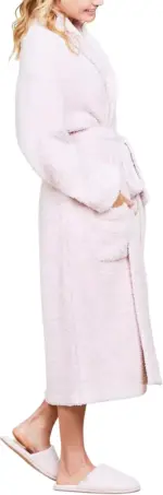 Barefoot Dreams CozyChic Adult Robe, He Dusty Rose-White Size 2 - Image 3