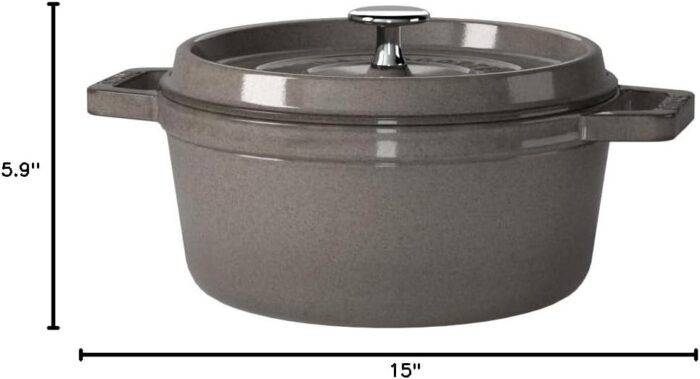 STAUB Cast Iron Roaster/Cocotte, Round, 26 cm, 5L, Graphite Grey - Image 2