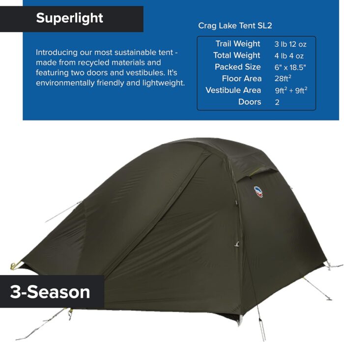 Big Agnes Crag Lake SL2 Tent, Dark Olive, 2 Person - Image 3