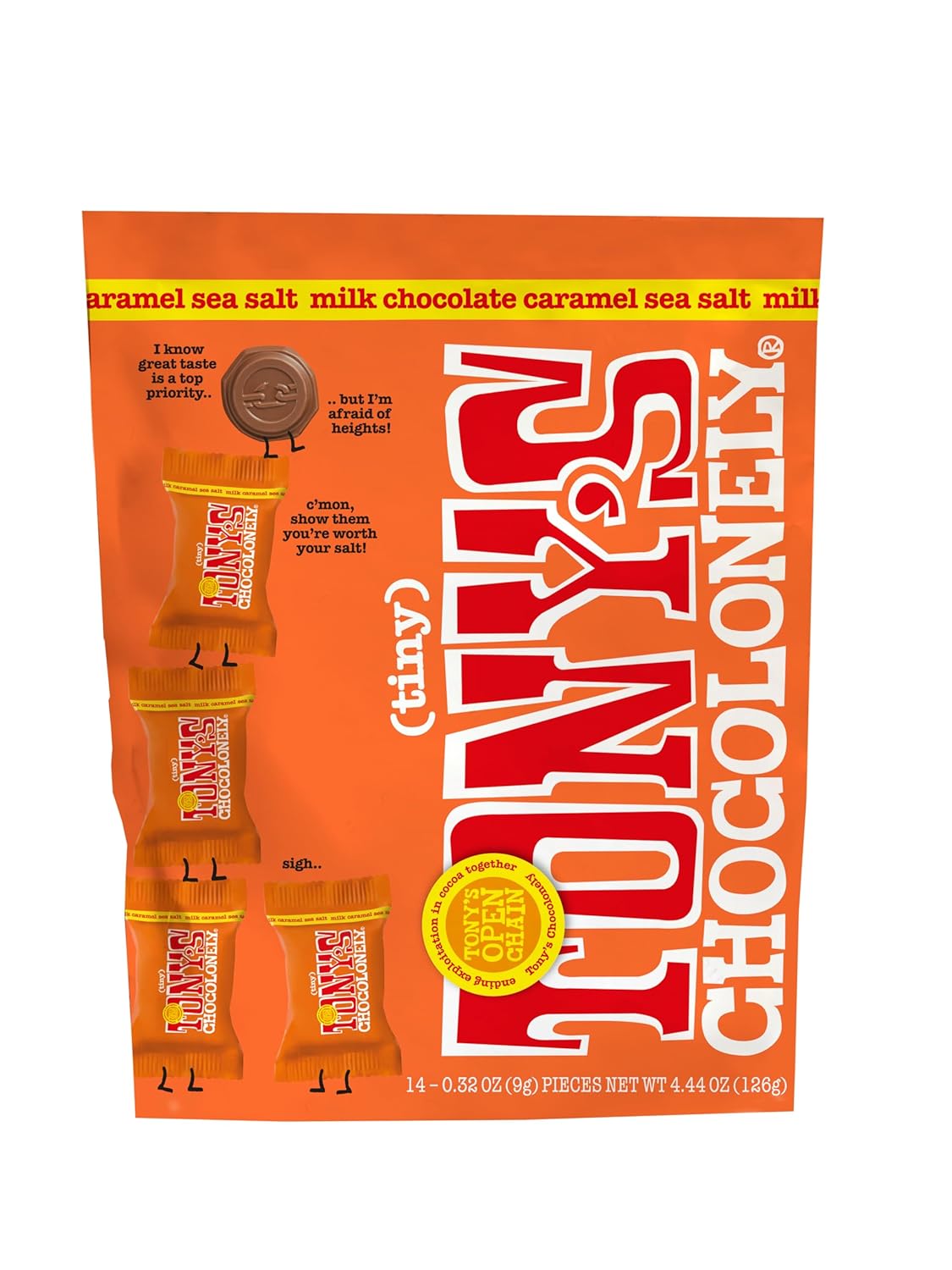 71wKnCUPsvL._SL1500_ Tony's Chocolonely Milk Chocolate with Caramel and Sea Salt, 4.44 Oz - Image 1