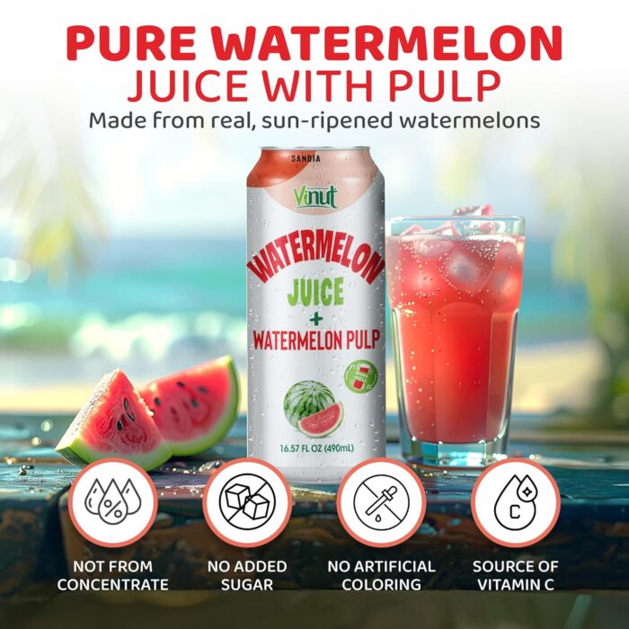 Vinut 100% Fruit Juice with Pulp, Watermelon 16.57 Fl Oz 6 Pack - Image 3