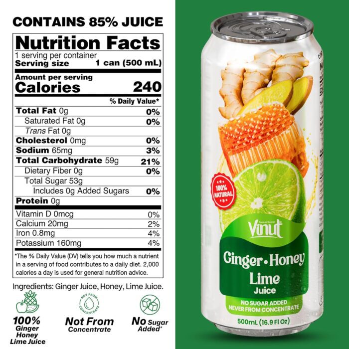 VINUT Ginger, Honey & Lime Juice, 16.9 Fl Oz - Image 4