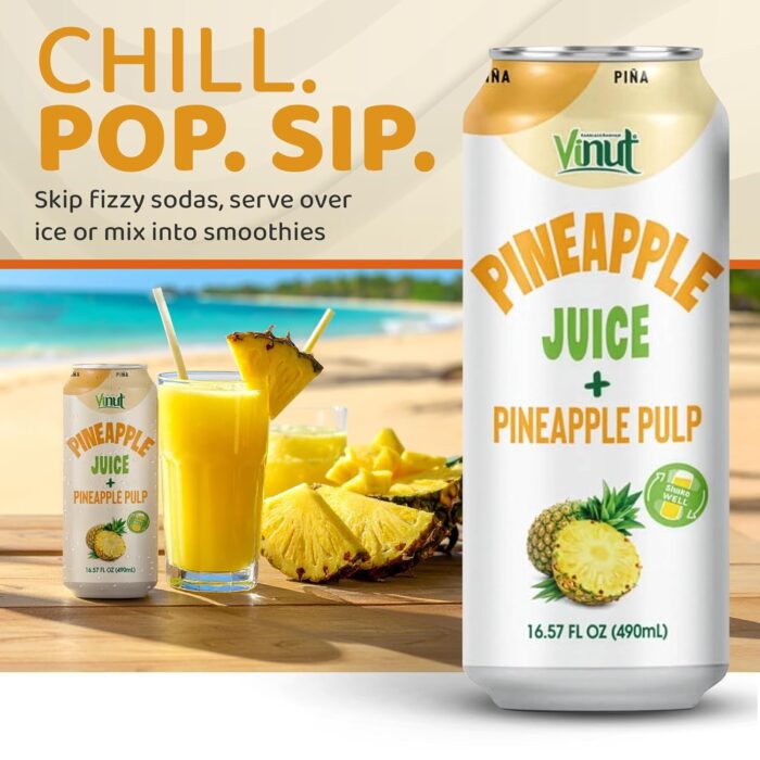 Vinut 100% Fruit Juice with Pulp, Pineapple 16.57 Fl Oz 24 Pack - Image 4