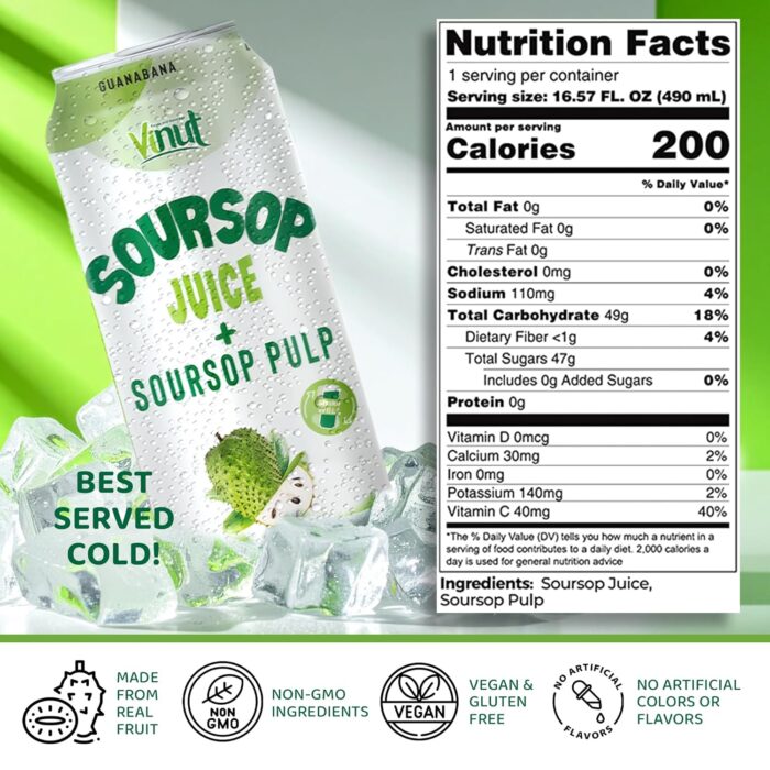 Vinut 100% Fruit Juice with Pulp, Soursop 16.57 Fl Oz 24 Pack - Image 2