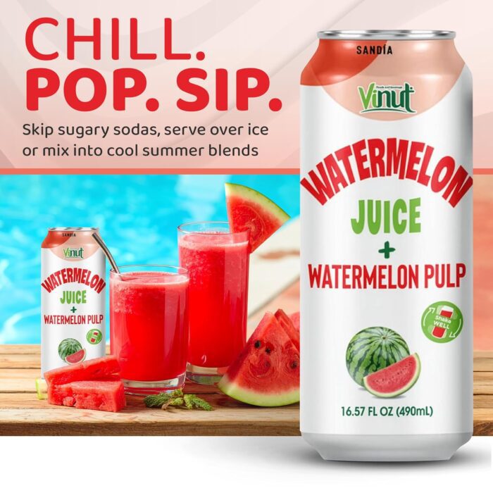 Vinut 100% Fruit Juice with Pulp, Watermelon 16.57 Fl Oz 6 Pack - Image 4