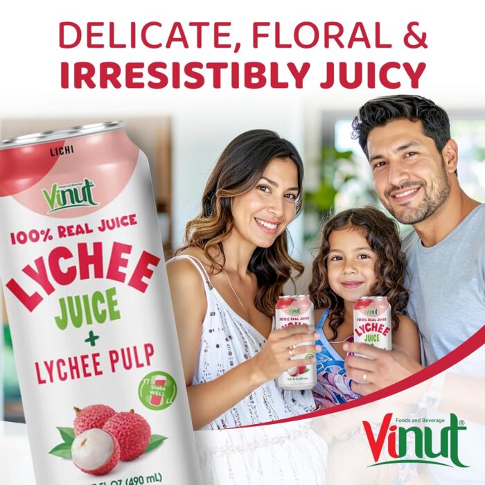 Vinut 100% Natural Lychee Juice Drink + Lychee  Pulp, 16.57 Fl Oz - Image 4